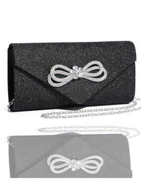 Sparkly Bow Rhinestone Clutch Purse Evening Bag Wedding Party Prom Handbag
